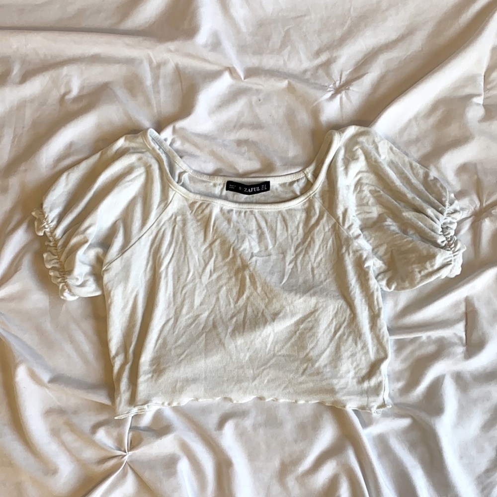 White ruffle crop top